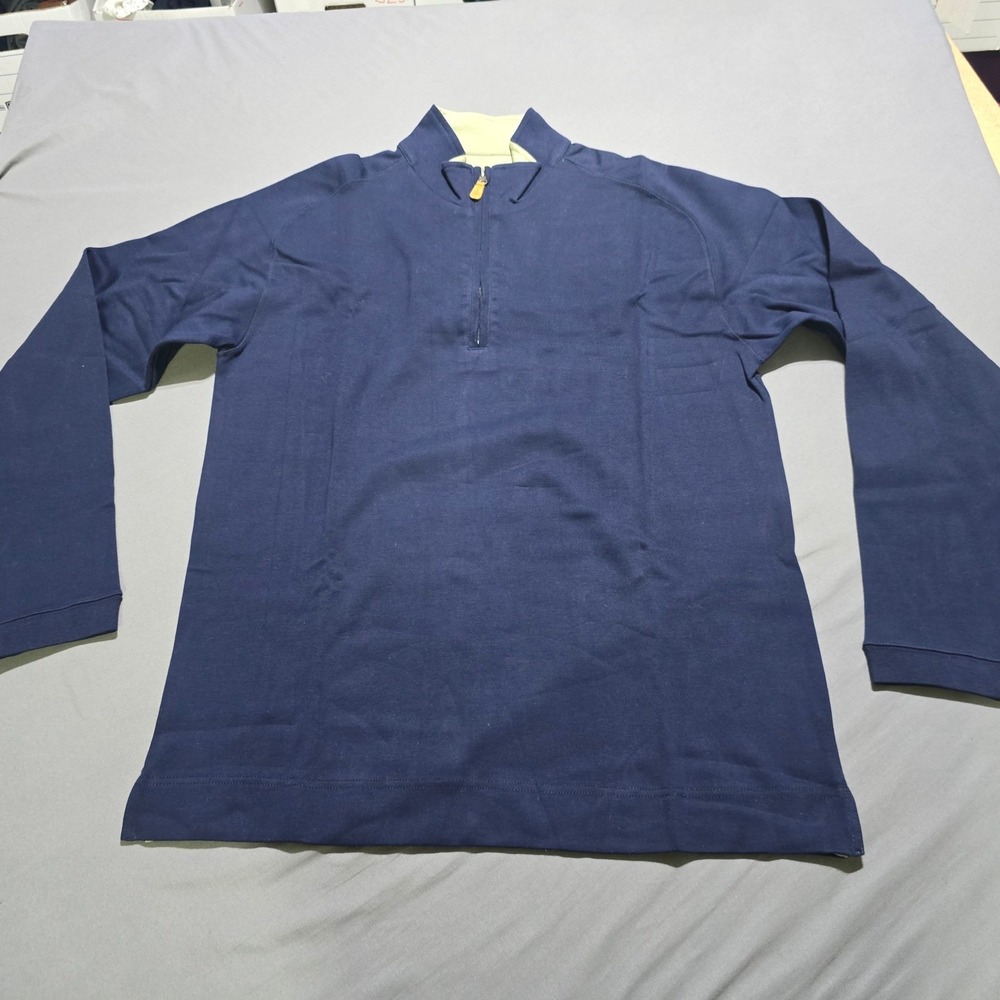 Rainforest Quarter Zip Pullover Mens XL Navy Blue 100% Pima Cotton Mock Neck